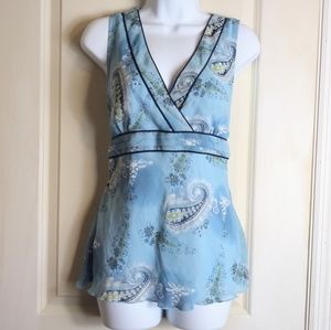 3/$15 Dressbarn med blue paisley faux wrap blouse